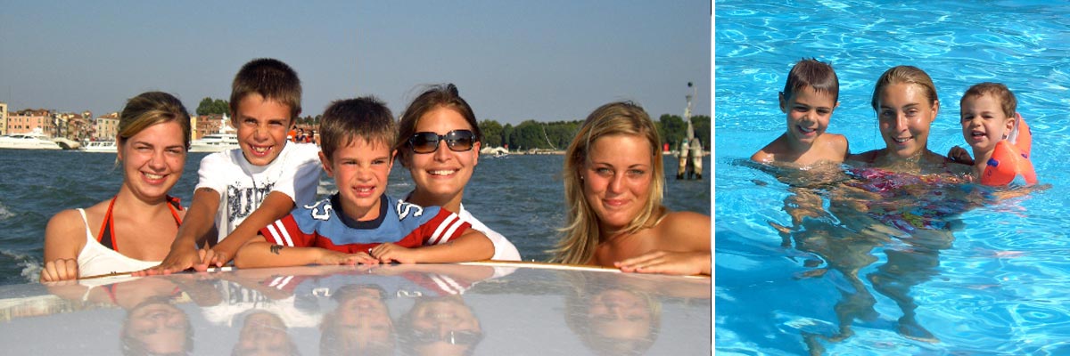 La famiglia di Francesca in piscina e in barca